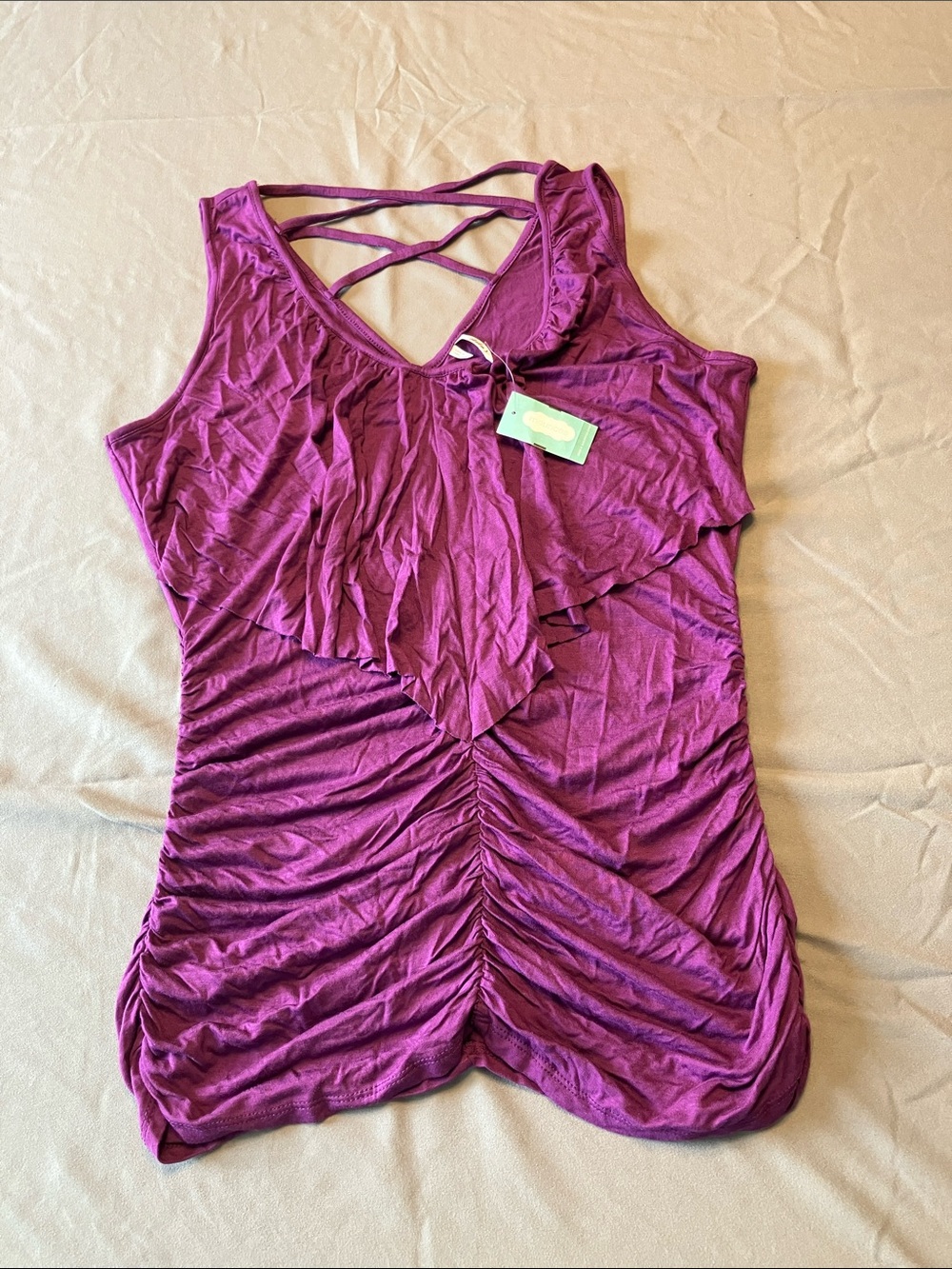 NWT - Maurices Plum Crisscross Ruffle Ruched Tank size XL